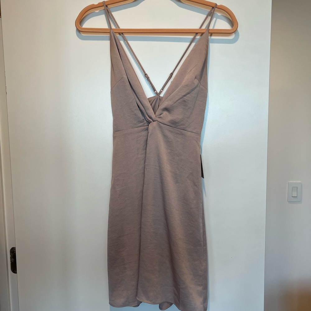 Express Satin Silvery/Shimmery Taupe Dress